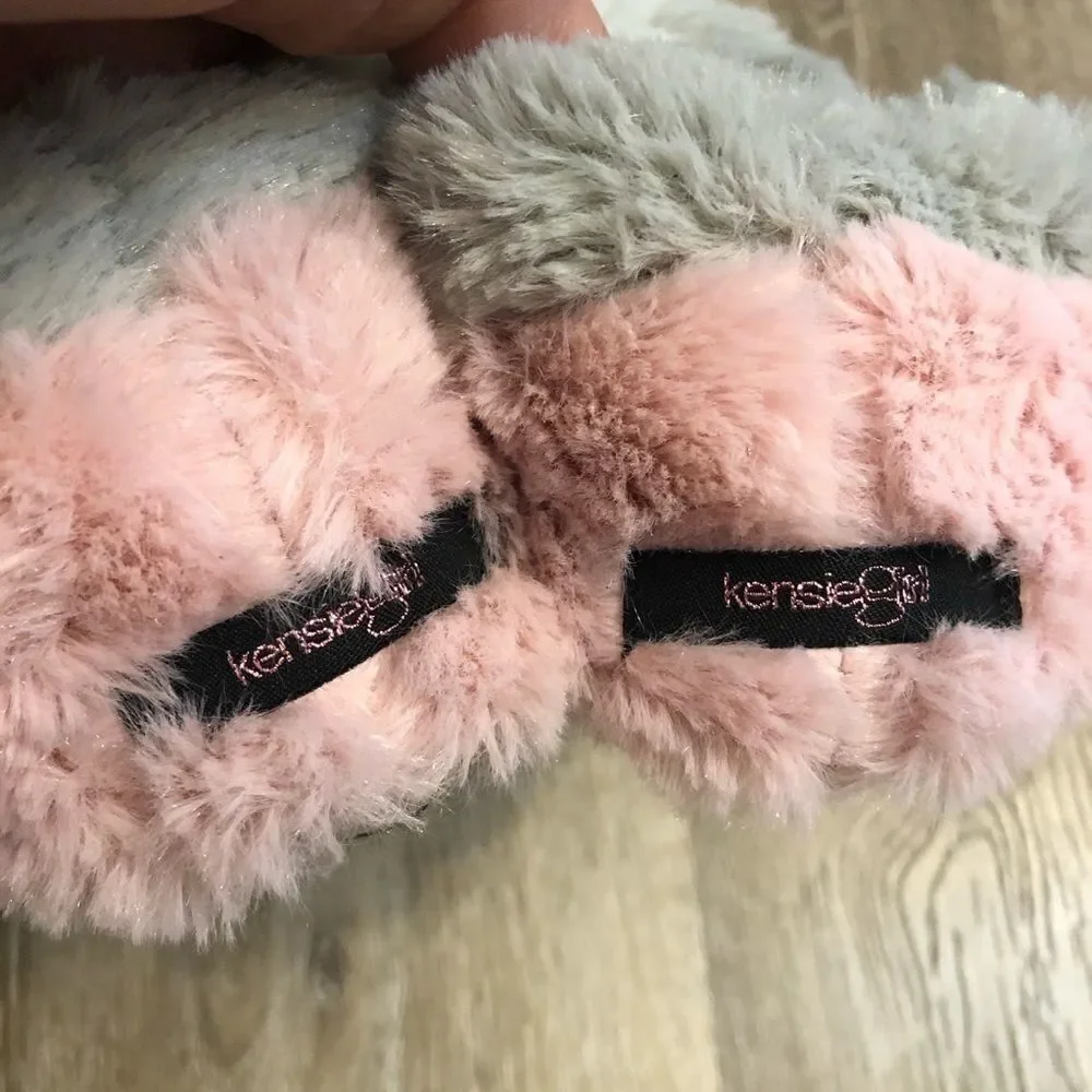 Kinsie girl Pink Gray fuzzy bunny slippers 13/1